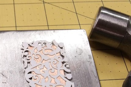 Judy Larson's No Rolling Mill- No Problem - , Metalwork, Stamping, Stamps, Design, Place the metal on a bench block